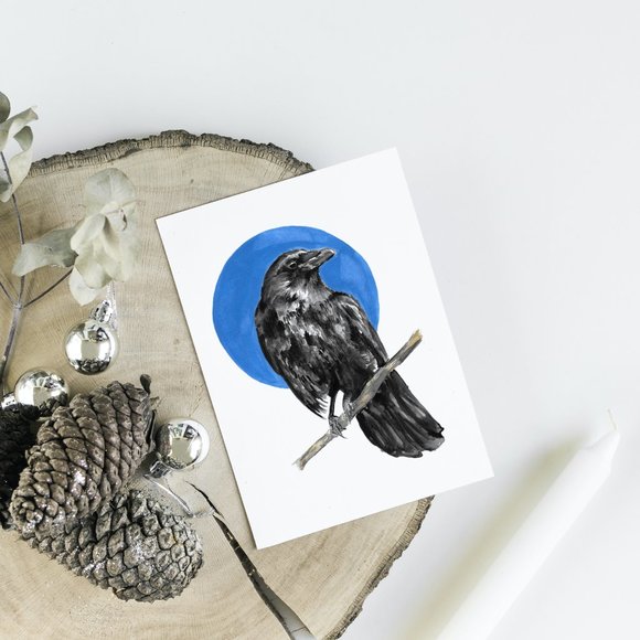 CROW ART PRINT, personalized wall art, crow decor, blue, illustration, 8.5"x11" - Picture 4 of 9